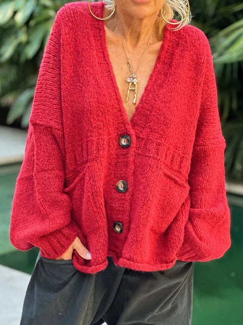 'Lottie' V-Neck Button Up Cardigan - Celes Fashion